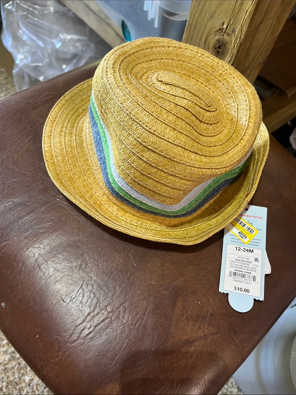 Target Kids Yellow Straw Bucket Hat with Multicolor Stripes